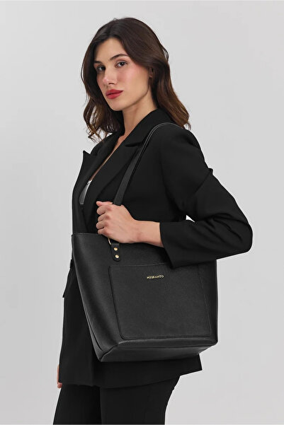 Meskanto Black Tote Genuine Leather Women's Shopping Handbag and Shoulder Bag