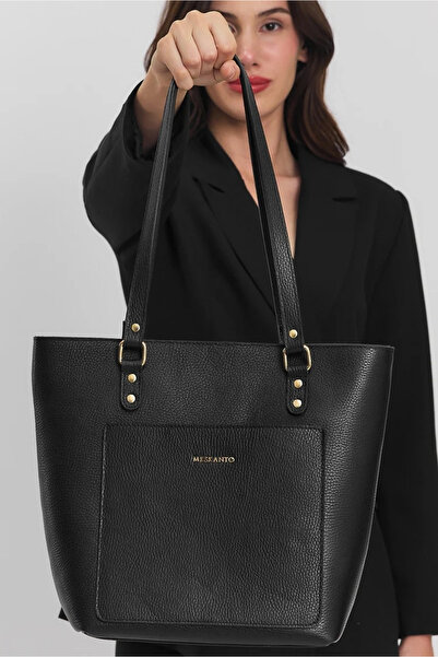 Meskanto Black Tote Genuine Leather Women's Shopping Handbag and Shoulder Bag