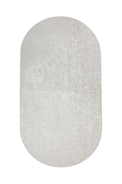 Dijidekor Glitter Oval Fringeless Carpet Light Cream Erasable Floor Mat 150X220