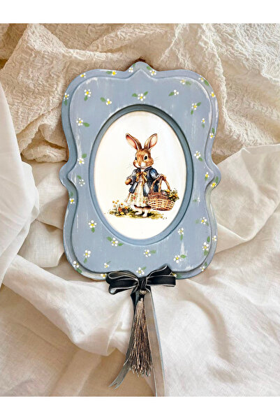 Mia Creative Art Çiçek Toplayan Tavşan El Yapımı Dekoratif Tablo - Lacivert K...