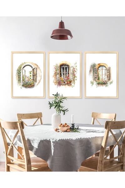 Vetro Design Floral Windows - Kitchen - Balcony Framed Painting Set