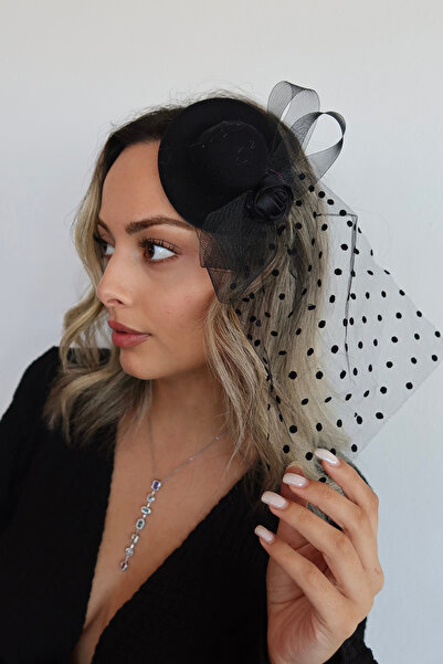 TAKIŞTIR Siyah Renk Nikah Şapkası / Vualet Şapka