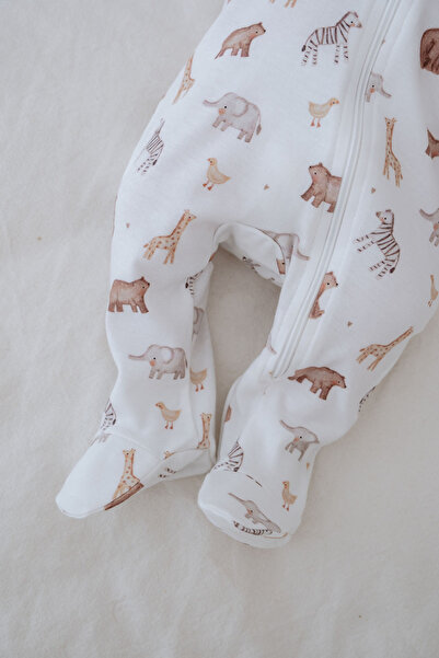 Tuğba Kuğu Zippered Booties Baby Romper - Pureline Series - Cute Animals
