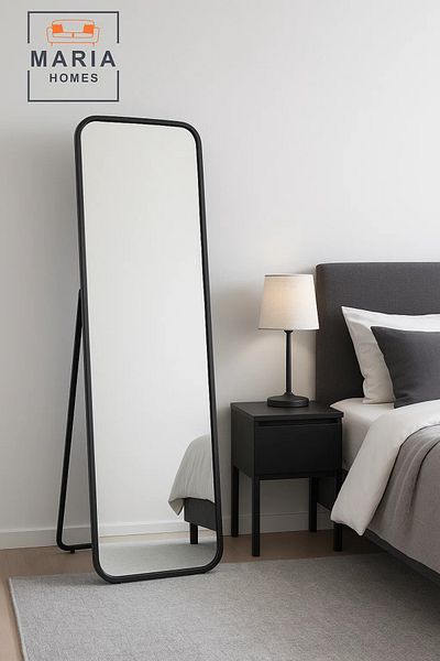 MARIA HOMES Black Full-Length Mirror with Rounded Corners – 170x54 cm Standing Frame