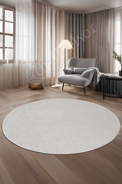 Dijidekor 80x80 Cream Colored Wipeable Round Carpet - Janjan Detailed