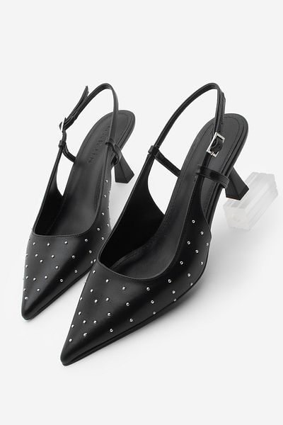 Marjin Damen Stiletto spitze Zehe Slingback Staple detaillierte hochhackige Schuhe Timon Schwarz