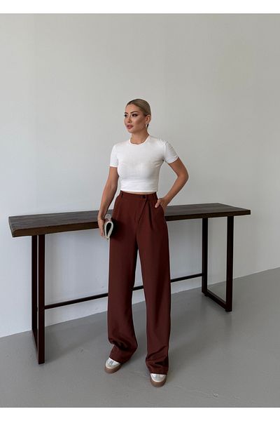mor butik Purple Boutique Women's Light Brown Palazzo Pants