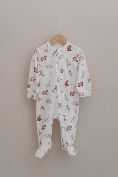 Tuğba Kuğu Zippered Booties Baby Romper - Pureline Series - Cute Animals