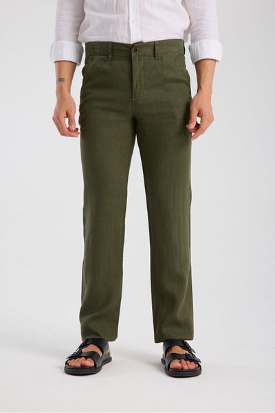 muzzo jeans Regular Fit Green 100% Linen Trousers