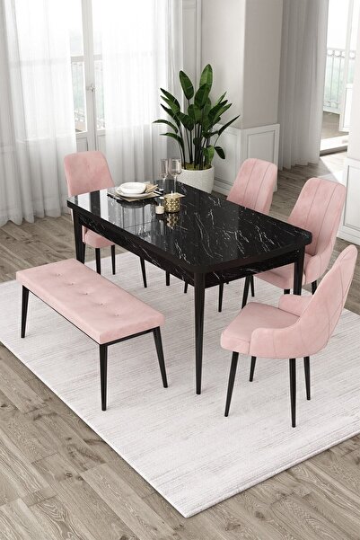 Canisa Eta Serisi 80x132 Mdf Beyaz Mermer Desenli Açılabilir Masa 4 Lacivert ...