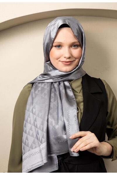 MODA Triangle Pattern Shiny Jacquard Shawl Gray