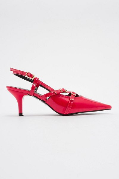 Ccway Red Patent Leather Women's Pointed Toe Heeled Shoes