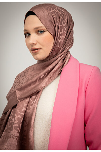 MODA Geometric Pattern Shiny Jacquard Shawl Mink