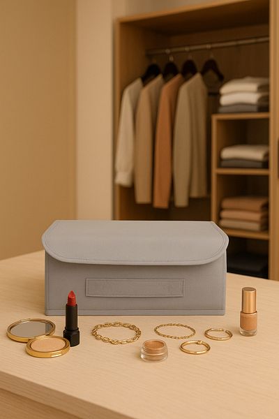 ON-ARS TEKSTİL Gray Lid Cabinet Drawer Drawer Jewelry Laundry Folding Storage Box Basket 30x23x11 Cm