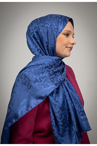 MODA Geometric Pattern Shiny Jacquard Shawl Indigo Blue