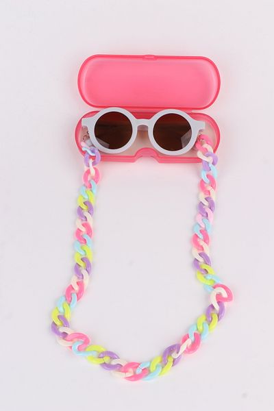 MACERATİ 0-8 Years Old Cool Child Set of 3 Sunglasses, Glasses Case and Glasses Chain