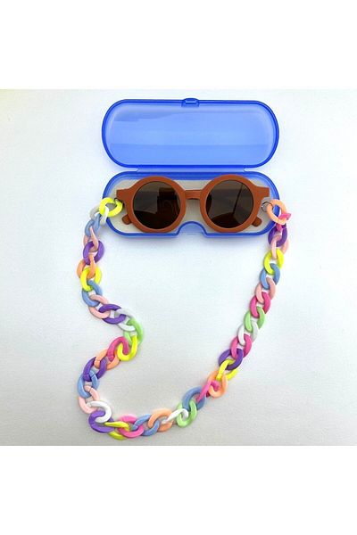 MACERATİ 0-8 Years Old Cool Child Set of 3 Sunglasses, Glasses Case and Glasses Chain