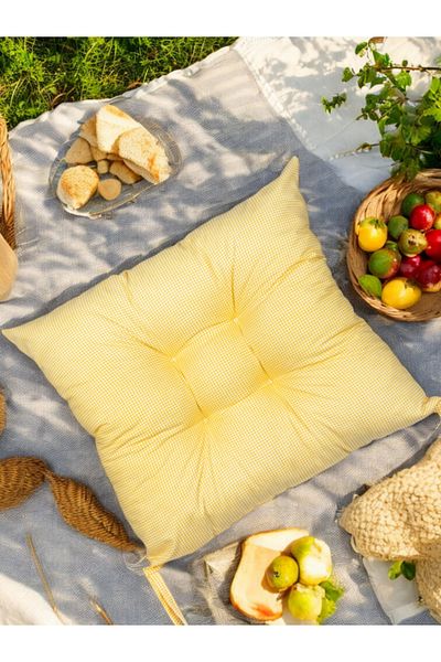 ASDİVA Potcha Pöti Square Patterned Chair and Picnic Cushion 40X40 cm - Soft Yellow