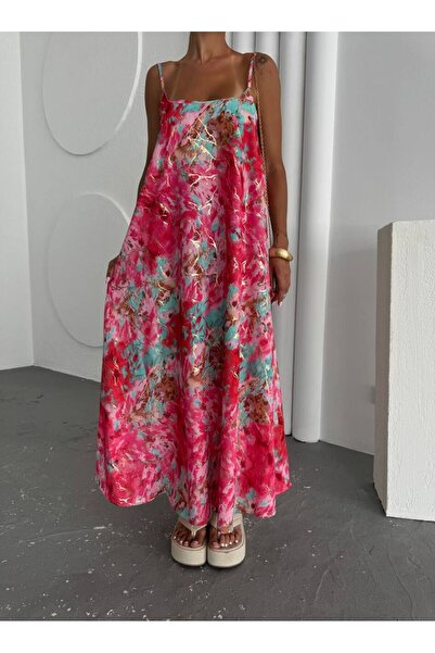 fashionforward Sequin Printed Thin Strap Maxi Dress-S - Pink