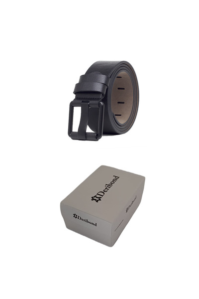 Deribond Curea Neagră Bărbați Imitație Piele, Cadou, Cutie Specială 4,50 Cm