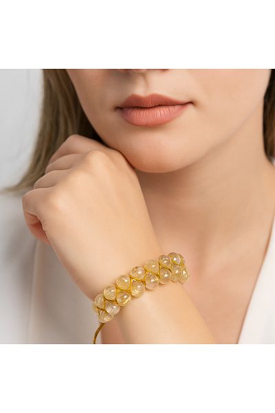 Safnaturel Igsl Certified Citrine 8 mm Double Row Macrame Natural Stone Bracelet