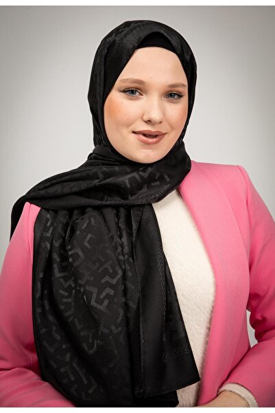 MODA نمط هندسي لامع الجاكار شال أسود