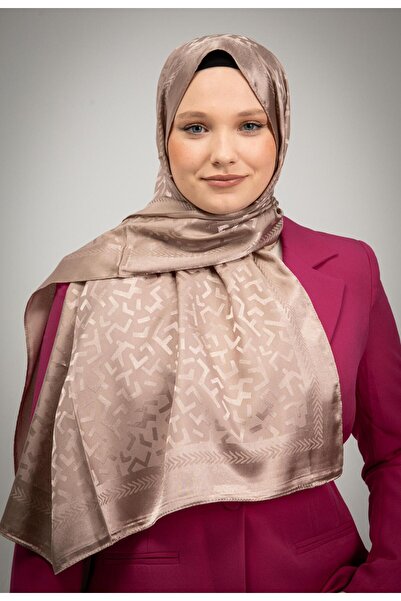MODA Geometric Pattern Shiny Jacquard Shawl Ashy Mink