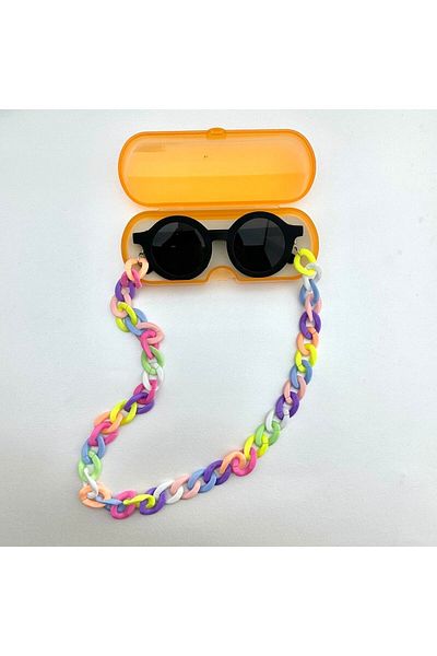MACERATİ 0-8 Years Old Cool Child Set of 3 Sunglasses, Glasses Case and Glasses Chain