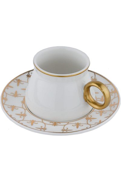 ALSAIF Porcelain Tea Cup And Saucer Set By Al Saif, 12 Pieces, White/gold