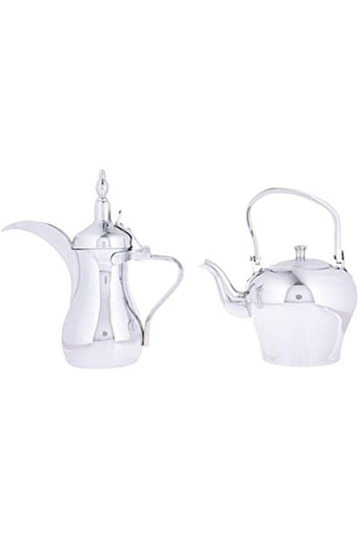 ALSAIF 2-piece set of coffee pot and teapot from Saif. A coffee pot for preparing and serving Arabic coffee, and a practical teapot for heating tea, chrome color.