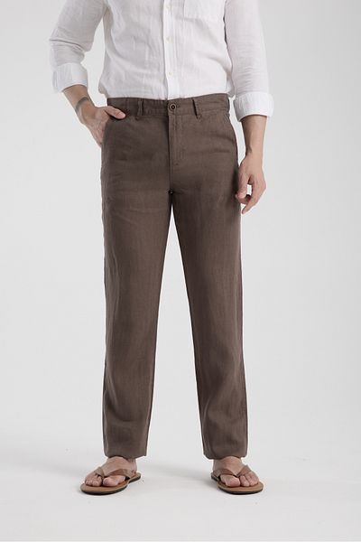 muzzo jeans Regular Fit Brown 100% Linen Trousers