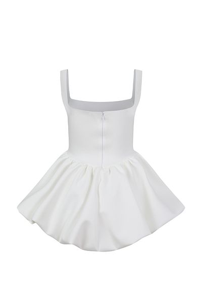 La Sarta Paros White Short Dress with Balloon Skirt