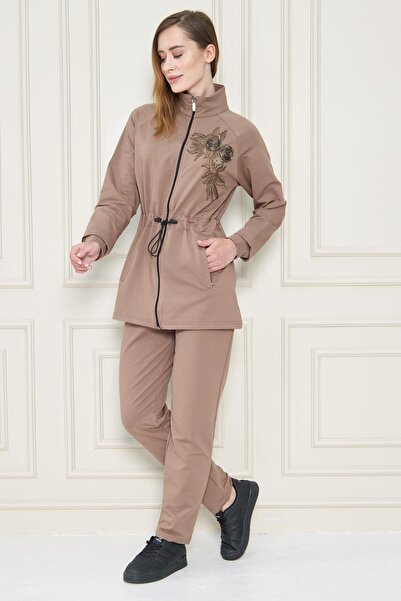 TRENDHİLL Γυναικείο Σετ Φούτερ Βαμβακερό Ρυθμιζόμενο Μέσης A. Καφέ 5549- A.K.