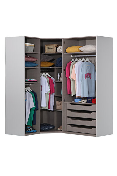 benim odam Elegant 4 Kapılı Çekmeceli Cam Kapaklı Köşe Dolap Genç / Çocuk Odası 839