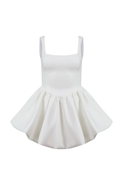 La Sarta Paros White Short Dress with Balloon Skirt