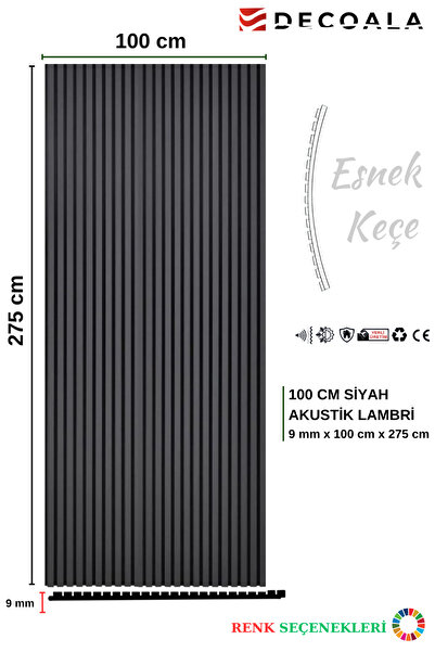 DECOALA Mdf Ahşap Akustik Duvar Paneli 100 X 275 Cm - Siyah