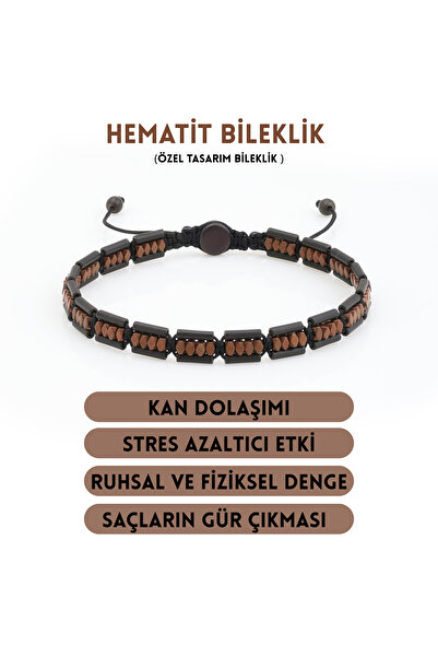 Sırlı Taş Hematit Bileklik - Lotus Black Matte Brown Bileklik - Özel Kesim Ay...