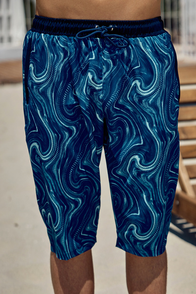 Remsa Mayo Remsa Erkek Havuz Deniz Uzun Kapri Şort Mayo RK006 Lacivert Rüzgar