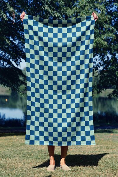 ASDİVA Blue-Water Green Square Pattern Digital Printed Beach Towel 75X150