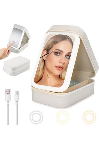miraza Cosmetic Organizer Bag with LED Mirror, Touch, Rechargeable, Perfect Gift