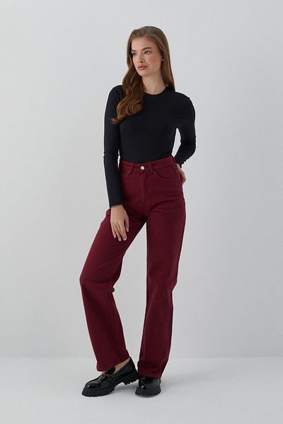 MARKALİSTE High Waist Straight Jeans, Burgundy Color