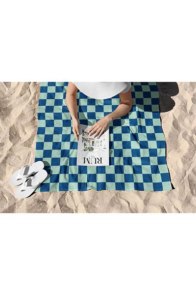 ASDİVA Blue-Water Green Square Pattern Digital Printed Beach Towel 75X150