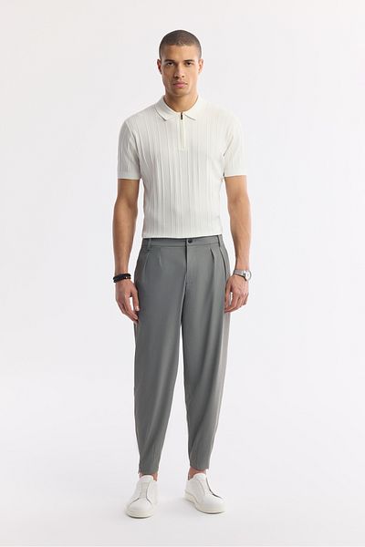 Avva Men's Dark Gray Baggy Fit Classic Waist Technical Fabric Trousers A51Y3021 Classic Waist Technical Fabric Trousers