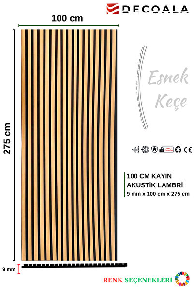 DECOALA Mdf Ahşap Akustik Duvar Paneli 100 X 275 Cm (KAYIN)