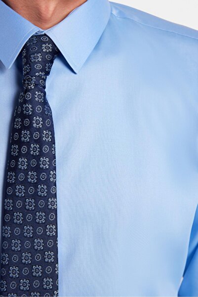 Tudors Erkek Slim Fit Non-Iron Pamuklu Doğa Dostu Ekoteks Belgeli Ütü Gerektirmez Açık Mavi Gömlek