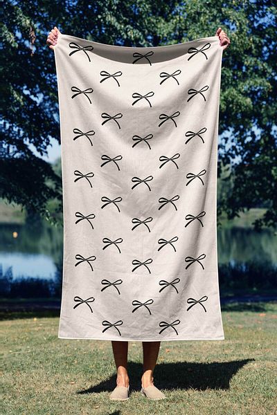 ASDİVA Black Bow Pattern Digital Printed Beach Towel 75X150