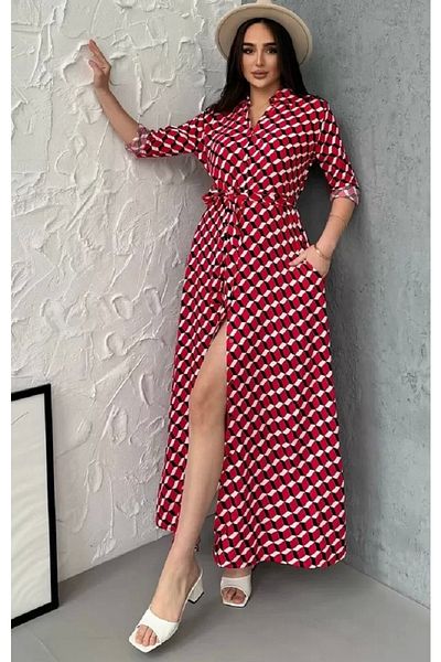 azra moda Red Checkered Pocket Shirt Dress
