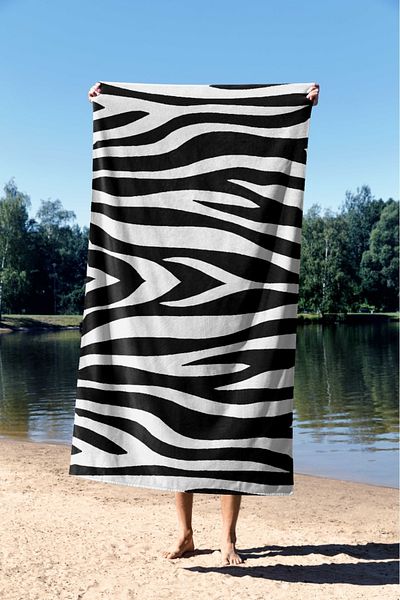 ASDİVA Zebra Pattern Cotton Content Beach Towel 75X150
