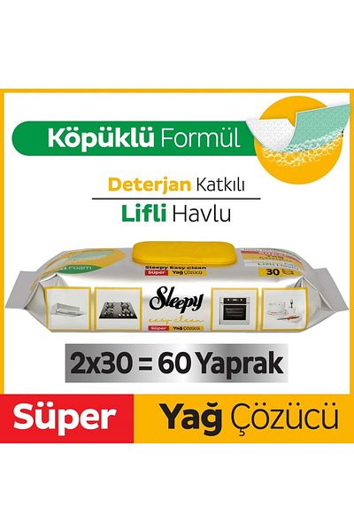 Sleepy Easy Clean Super Degreasing Surface Cleaning Towel & Wipes 2X30 (60 Sheets)