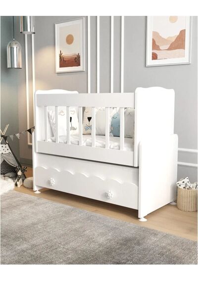 ardilla furniture Çekmeceli Sallanır Anne Yanı Ahşap Bebek Beşiği Beyaz